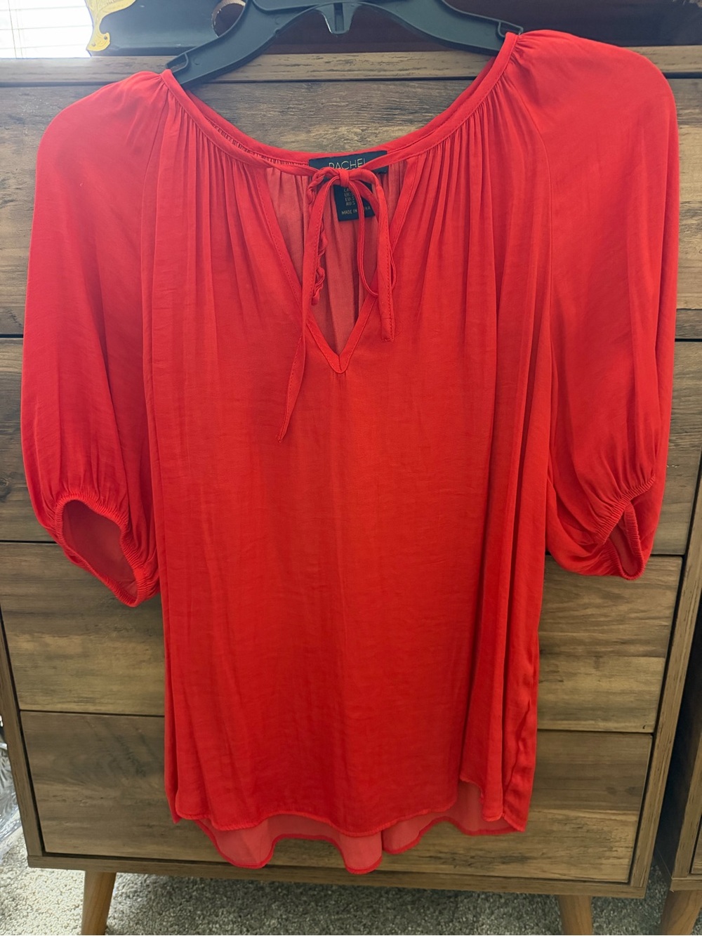 RACHEL Rachel Roy Red Tie-Neck Peasant Blouse